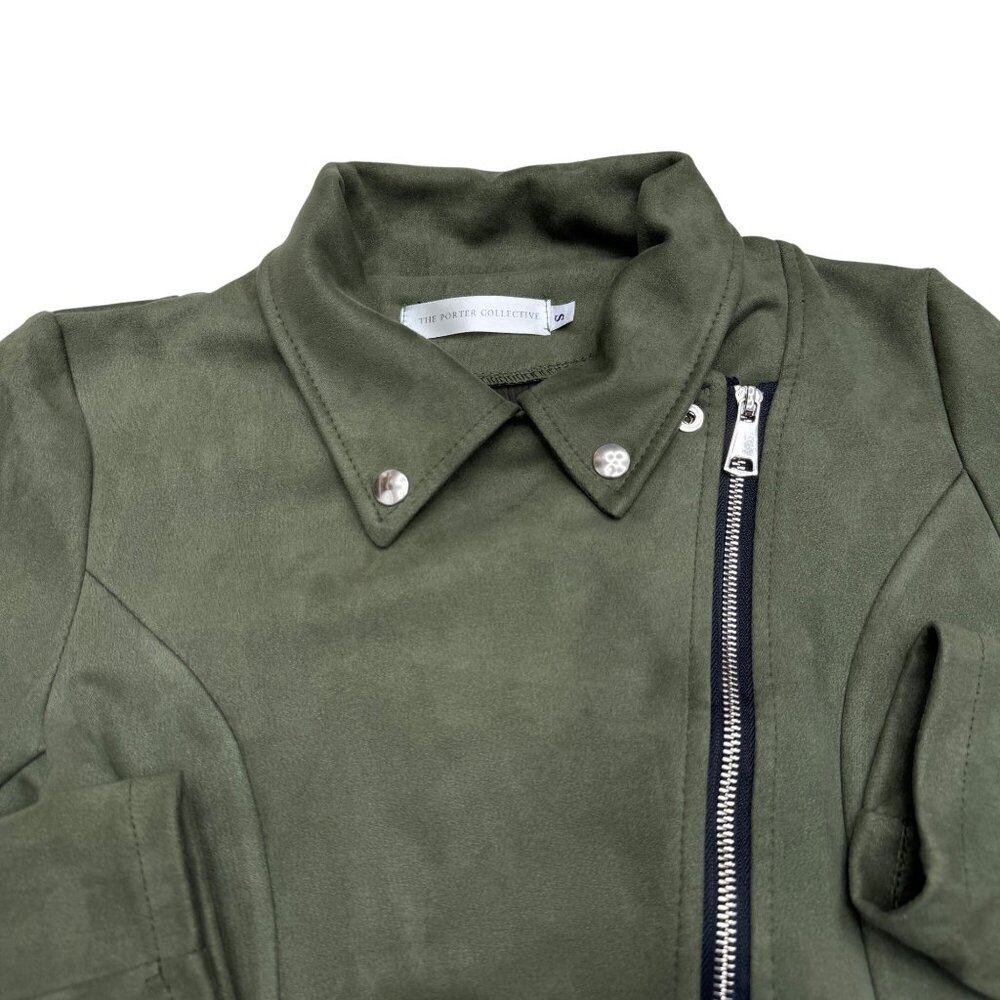 The Porter Collective Women's Faux Suede Zip Green Jacket, Size S - Picture 4 of 8
